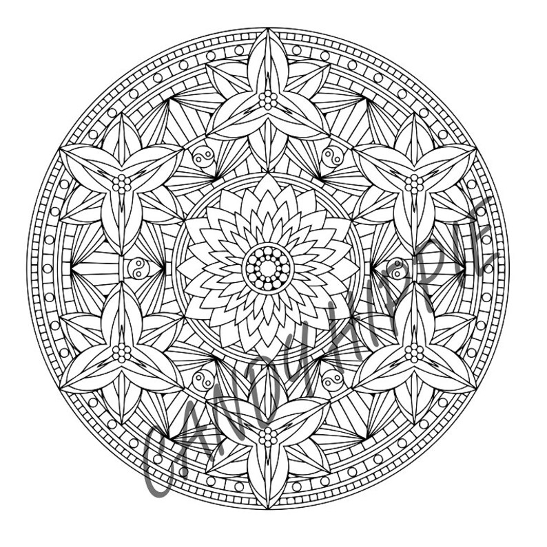 Mandala Kleurplaat Yin Yang Lelies Kleurplaat Voor Etsy