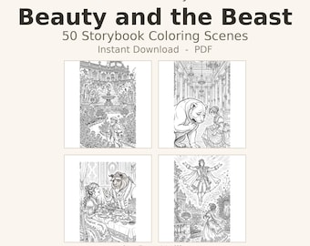 Fairy Tale Coloring, Beauty and the Beast Storybook Pages, 50 Victorian Scenes (PDF)