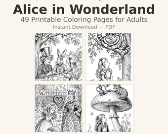 Alice in Wonderland Coloring Pages, 50 Fairy Tale Coloring Pages, Printable Storybook PDF, Whimsical Coloring Book, Instant Download