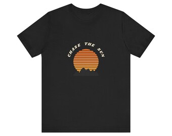 Retro Sunset T Shirt, Chase the Sun Vintage Graphic Tee, Summer Beach Gift