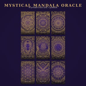 Oracle Cards Printable, Mystical Mandala Oracle Deck, 44 Oracle Cards + Guidebook, Moon Phase Divination Deck, Instant Download image 1