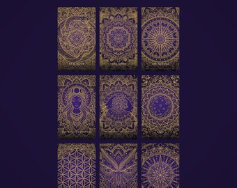 Oracle Cards Printable, Mystical Mandala Oracle Deck, 44 Oracle Cards + Guidebook, Moon Phase Divination Deck, Instant Download