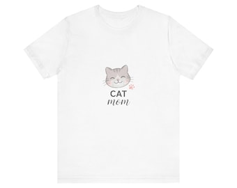 Cat Mom Shirt, Smiling Cat Face Paw Print Tee, Funny Cat Lover Gift for Women