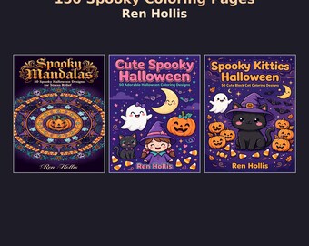 Halloween Coloring Pages, 150 Spooky Pages Mega Bundle, Cute Mandalas Black Cats Ghosts (PDF)