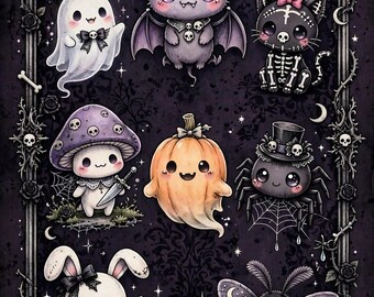 Gothic Wall Art, Dark Kawaii Ghost Bat Print, Spooky Nursery Decor (Digital Download)