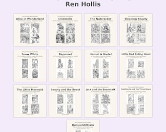 Coloring Pages Bundle, 648 Fairy Tale Storybook Scenes, Alice Cinderella Princess Printable (PDF)