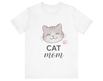 T-shirt met schattige kattenkop en kattenmoederprint
