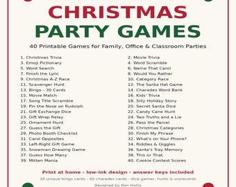 Pacchetto di giochi per feste di Natale: 40 giochi stampabili per feste in famiglia, in ufficio o in classe, serate di giochi natalizie, quiz e bingo (download immediato).