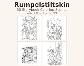 Fairy Tale Coloring, Rumpelstiltskin Storybook Pages, 50 Victorian Scenes (Printable PDF)