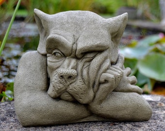 Bert - The Big Grumpy Head Gargoyle Handmade Stone Garden Ornament