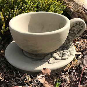 Cup and Saucer Planter - Detailed Unique Handmade Stone Garden Ornament