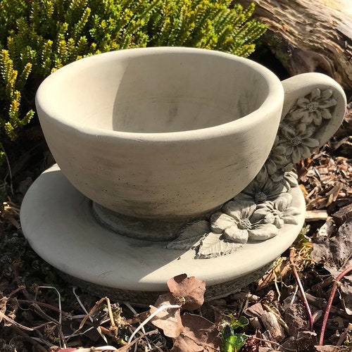 Tea Cup and Saucer Planter Stone Garden Ornament Etsy UK