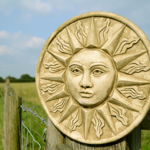 Sun Wall Plaque Stone Garden Ornament Etsy