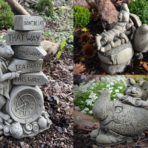 Alice in Wonderland Companion Set B, March Hare, Caterpillar &  Dormouse Stone Garden Ornaments