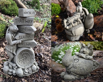 Alice in Wonderland Companion Set B, March Hare, Caterpillar &  Dormouse Stone Garden Ornaments