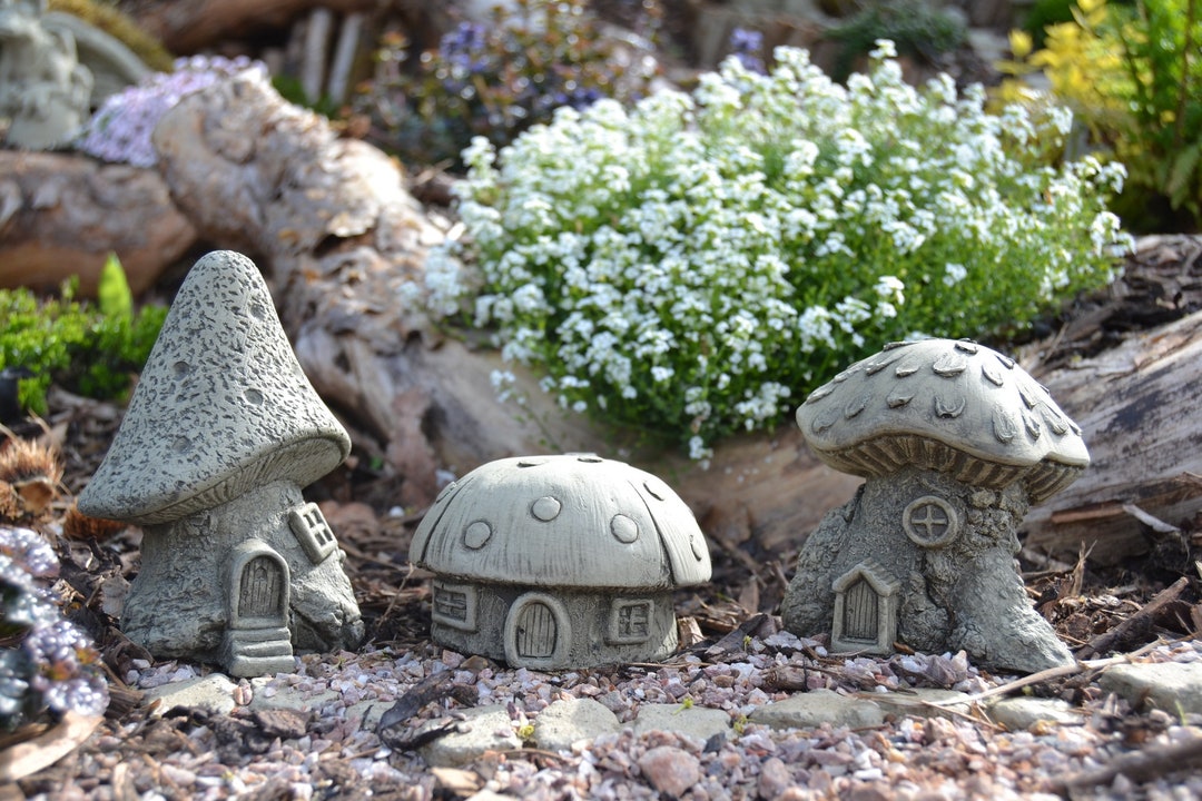 Mushroom House Set - Fairy Garden Stone Garden Ornament - Etsy