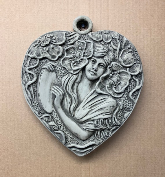 Alice Art Nouveau Wall Plaque Stone Garden Ornament Etsy