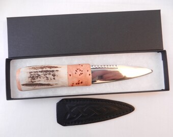 Scottish gift,wedding gift Damascus Steel Sgian Dubh in Scottish Red Deer Stag Antler and Wild Cherry mens gift best man gift groom gift