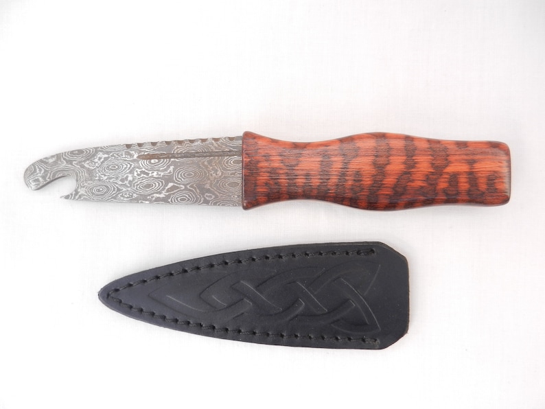mens gift sgian dubh,Scottish gift wedding gift groom gift Damascus Steel Sgian Brew in Snakewood and Wild Cherry Kilt knife