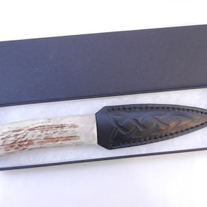 best man gift Scottish gift,wedding gift groom gift Damascus Steel Sgian Dubh in Scottish Red Deer Stag Antler and Wild Cherry mens gift