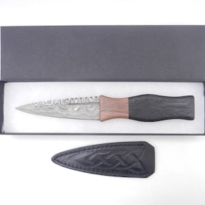 Bog Oak and Walnut Damascus Sgian Dubh - sharpened