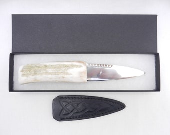 Natural Sgian Dubh in Red Deer Stag Antler and Wych Elm, kilt knife, Scottish gift, wedding gift, groom gift, best man gift, mens gift