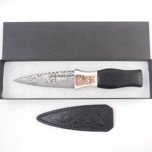 Scottish Bog Oak and Natural Antler Damascus Steel Sgian Dubh,  Scottish gift, Scottish, wedding gift, groom gift, mens gift