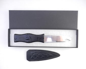 Sgian Brew "Black Burr": Scottish Kilt Knife, Burr Wych Elm Handle