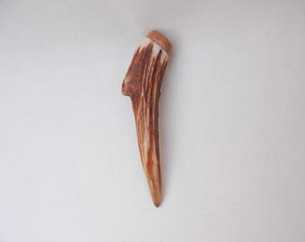 Scottish Roe Deer Antler Kilt Pin - Burr Wych Elm - Handmade