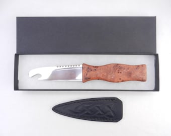 Scottish Burr Wych Elm Sgian Brew: Wild Cherry Handle, Leather Sheath