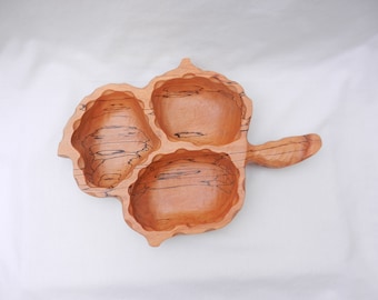 Hand carved triple serving bowl in Scottish Spalted Beech, wood turning, wood carving, Scottish gift, treen