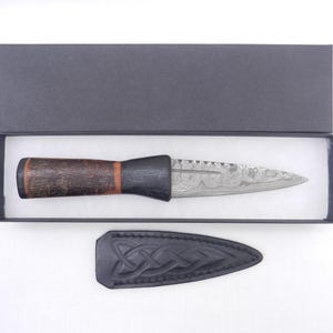 Natural Blackthorn Damascus Sgian Dubh with local Bog Oak and Brazilian Purpleheart centre