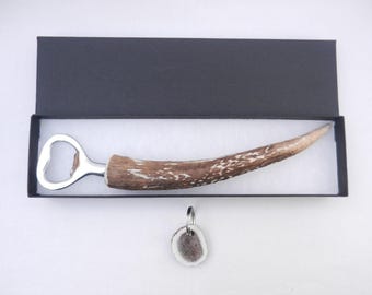 Scottish Red Deer Antler Bottle Opener with Keyring: Lairg Highland Stag