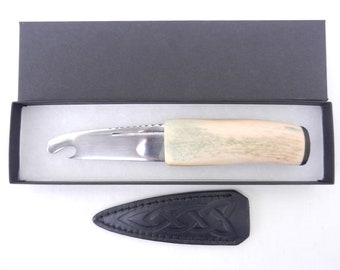 Natural Sgian Brew in Red Deer Stag Antler with Wych Elm and Bog Oak, wedding gift, groom gift, mens gift, bottle opener