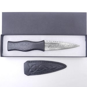 Damascus Steel Sgian Dubh in Scottish Bog Oak and Oak, Scottish gift, wedding gift, groom gift, best man gift, mens gift