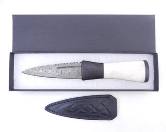 Damascus Steel Sgian Dubh in Red Deer Stag Antler and African Blackwood, Scottish gift, antler gift, wedding gift, groom gift, mens gift