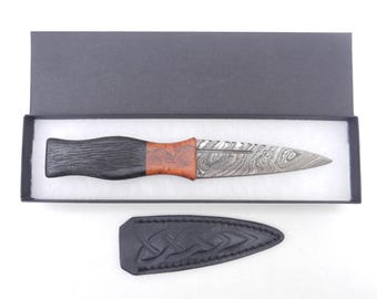 Bog Oak and Desert Ironwood Burr Damascus Steel Sgian Dubh- sharpened, Scottish gift, Scottish, wedding gift, groom gift, mens gift