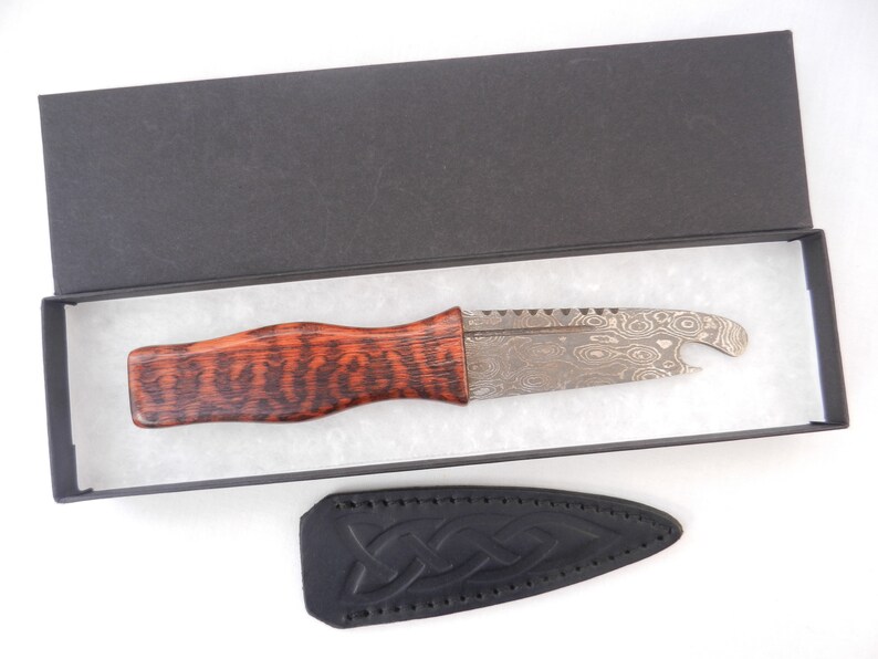 mens gift sgian dubh,Scottish gift wedding gift groom gift Damascus Steel Sgian Brew in Snakewood and Wild Cherry Kilt knife