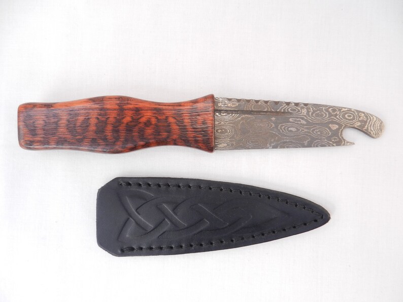 mens gift sgian dubh,Scottish gift wedding gift groom gift Damascus Steel Sgian Brew in Snakewood and Wild Cherry Kilt knife