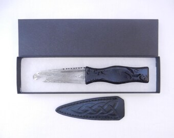 Damascus Steel Sgian Brew Bottle Opener - Black Burr Scottish Gift