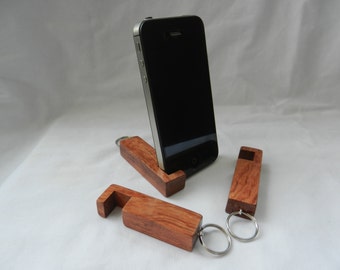 Compact Phone Stand inotch1 in Bubinga, wooden phone stand, phone prop, keyrings, keychain