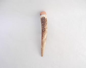 Red Deer Antler Kilt Pin: Scottish Burr Elm Sapwood Gift