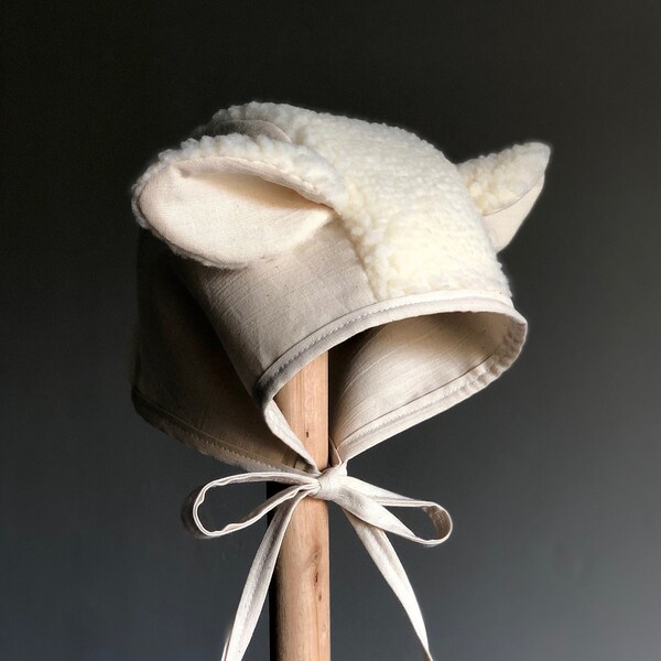 BONNET BÉBÉ animal, bonnet en fourrure pour tout-petit avec oreilles, chapeau fait main pour enfants en agneau, mouton, chapeau pour accessoire photo, bonnet de Pâques pour bébé, bonnet de Pâques