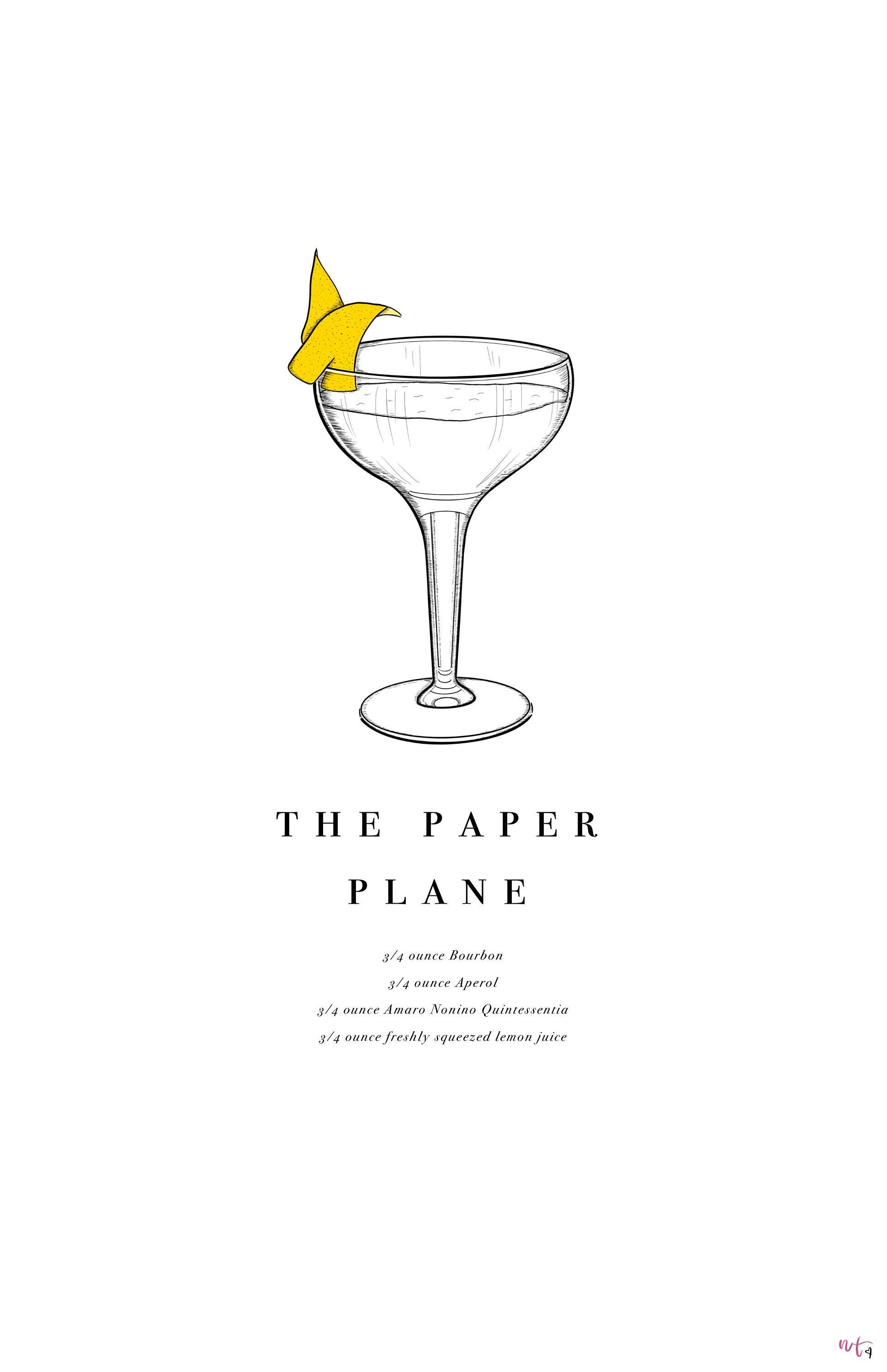 Paper Plane Cocktail Recipe Printable Illustration Digital Wall Artwork