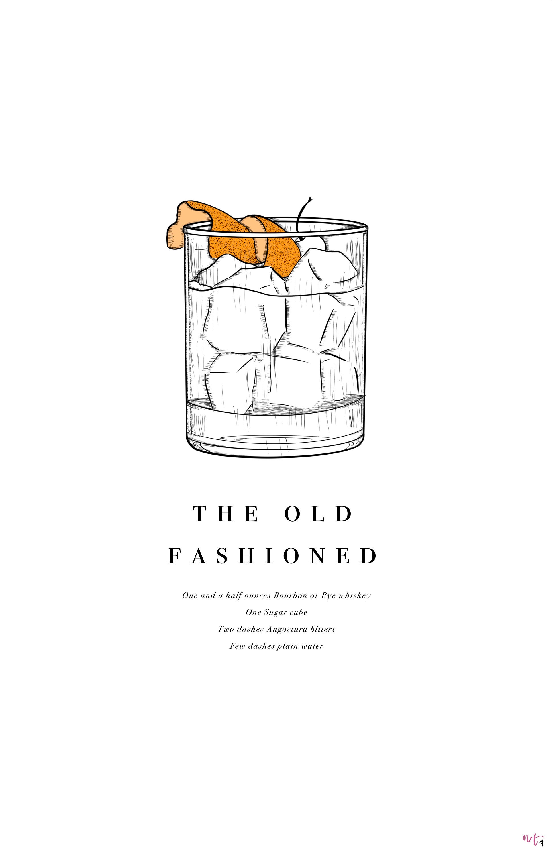 The Old Fashioned Cocktail Recipe Printable Illustration Artwork - Etsy