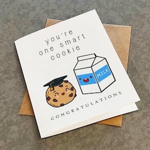 Jolie carte de remise des diplômes pour fille, nièce ou neveu, carte pleine d'esprit pour un diplômé du secondaire, carte You're One Smart Cookie, Milk & Cookies