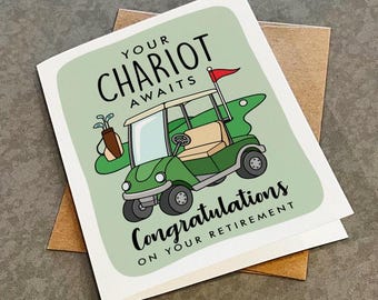 Funny Golf Retirement Card: Chariot Awaits, Golf Lover Gift