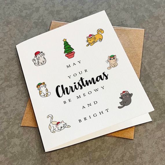 Cute Cat Christmas Card: May Your Christmas Be 'Meowy' And Bright - Grandson X-Mas Card For Cat Family