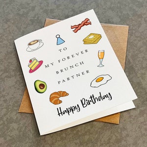 Célébration de voeux pour le brunch d'anniversaire - Partenaire pour le brunch pour toujours - Beau anniversaire pour femme - Carte de voeux blanche A2 mate