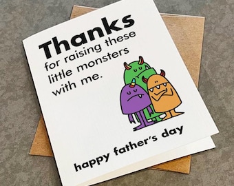 Funny 'Raising Monsters' Fathers Day Card From Wife - Card For Dad For Husband